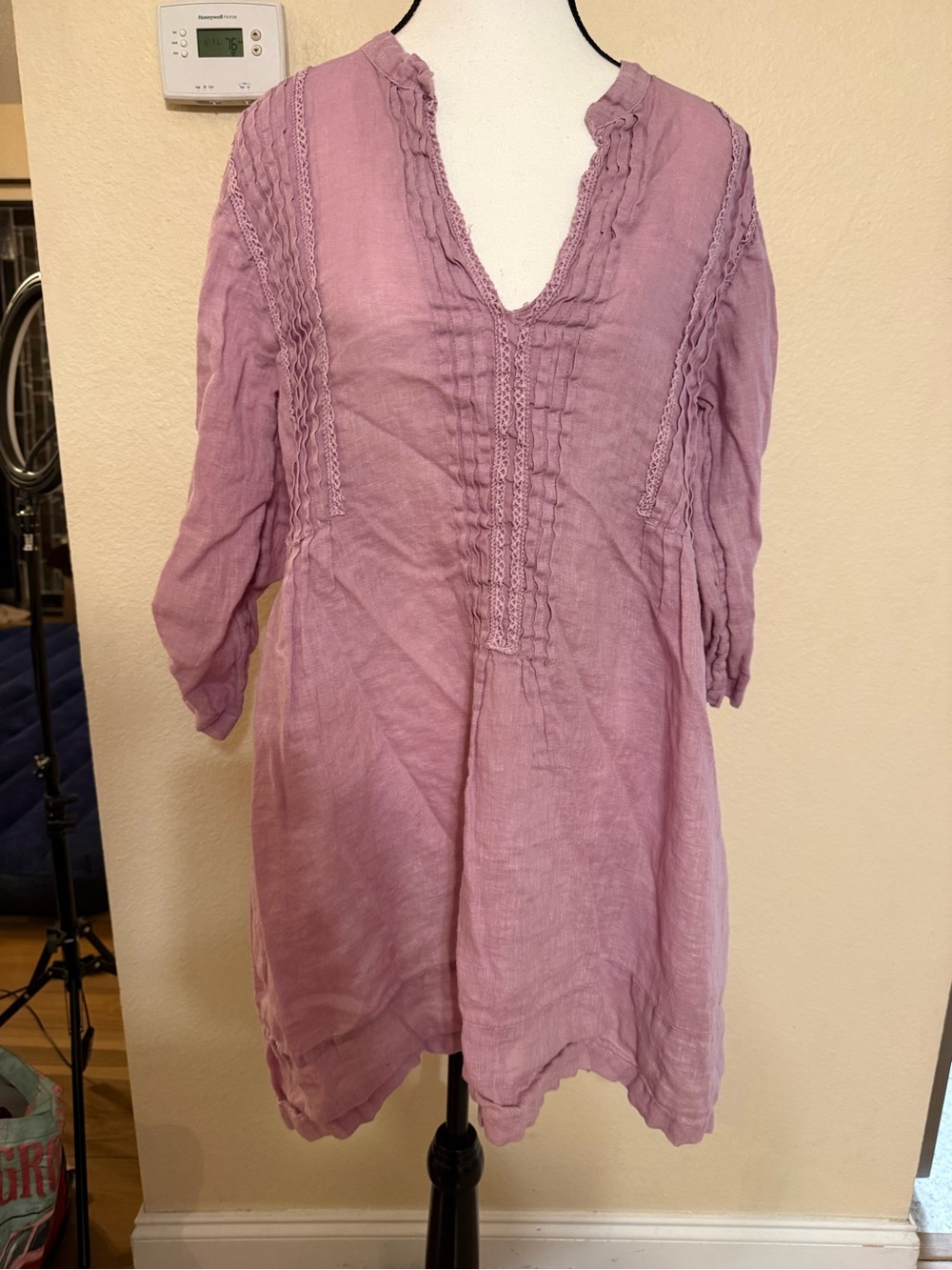 Free People CP Shades Linen Shirt Tunic Dress Usa Size M Pintuck Mauve